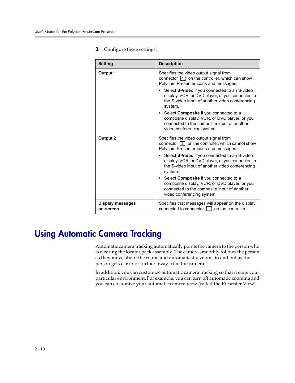 Using automatic camera tracking, Using automatic camera tracking -10 | Polycom 3725-24004-001/A User Manual | Page 22 / 52