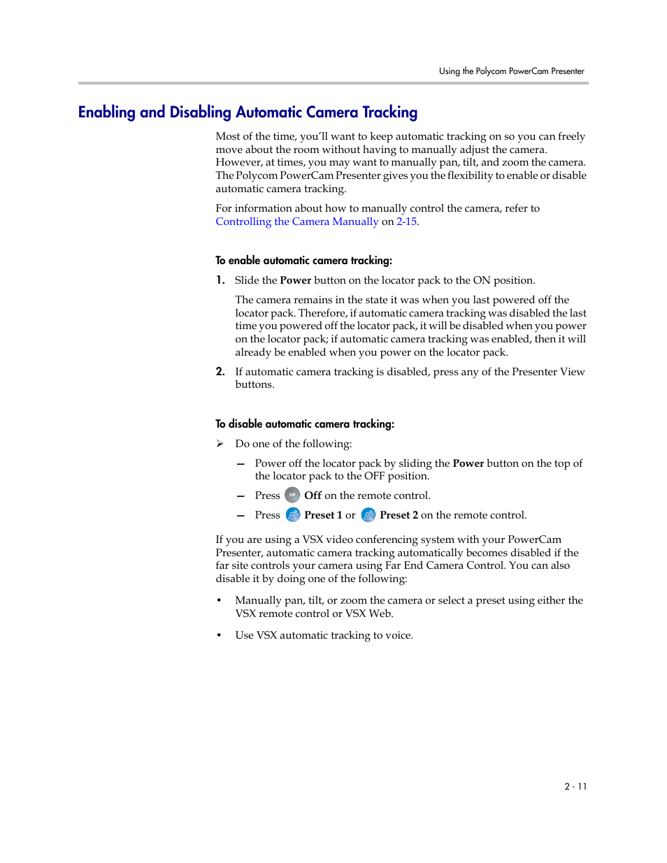 Enabling and disabling automatic camera tracking | Polycom 3725-24004-001/A User Manual | Page 23 / 52