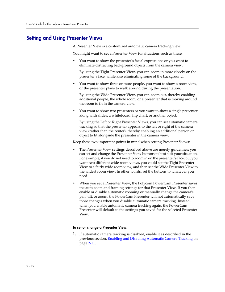 Setting and using presenter views, Setting and using presenter views -12, Setting and | Using presenter views | Polycom 3725-24004-001/A User Manual | Page 24 / 52