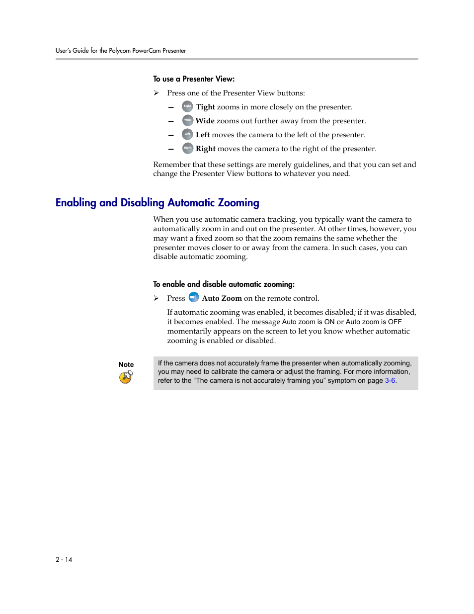 Enabling and disabling automatic zooming, Enabling and disabling automatic zooming -14 | Polycom 3725-24004-001/A User Manual | Page 26 / 52