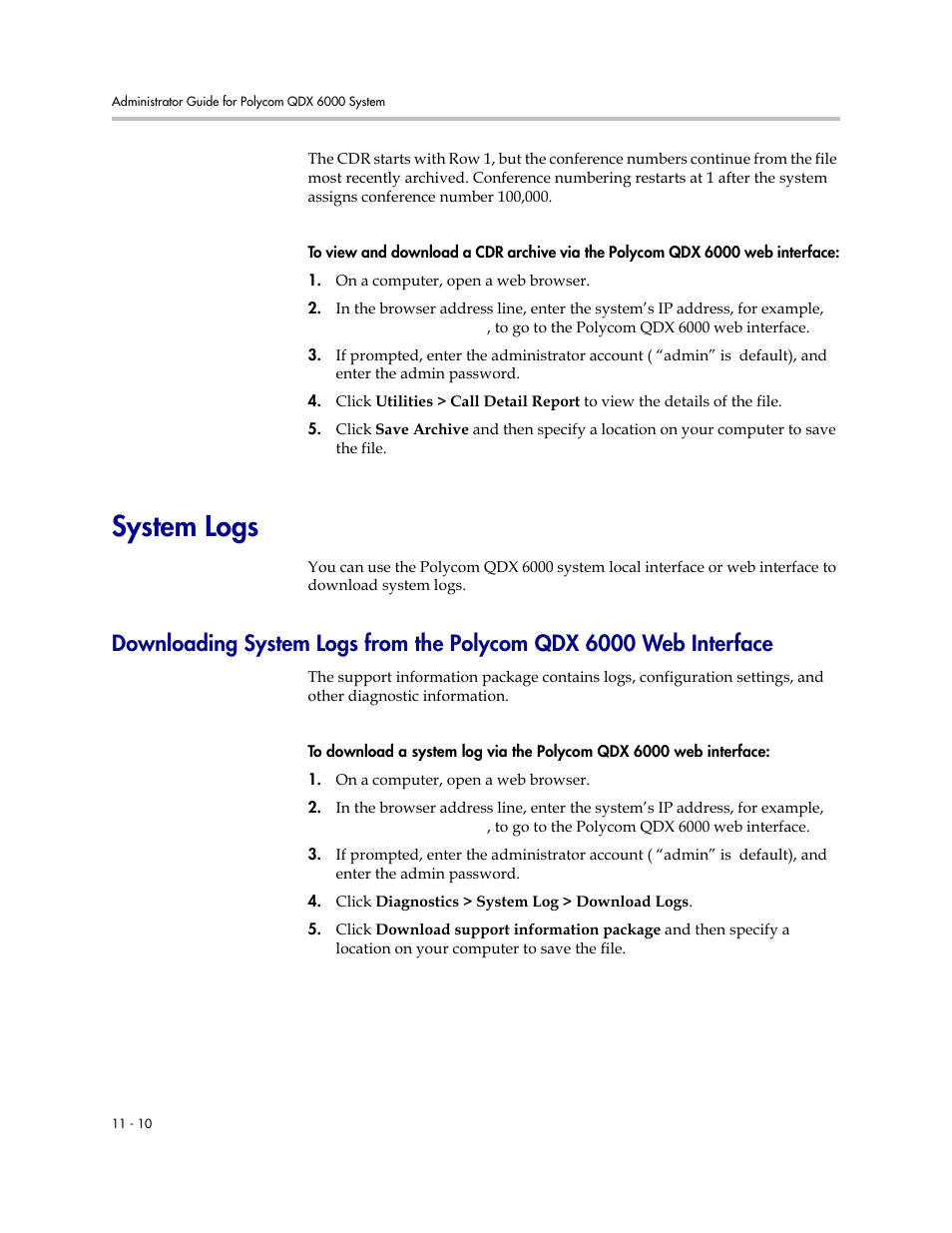 System logs, System logs -10 | Polycom 6000 User Manual | Page 104 / 126