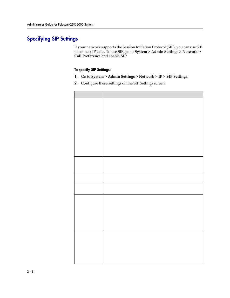 Specifying sip settings, Specifying sip settings -8 | Polycom 6000 User Manual | Page 20 / 126