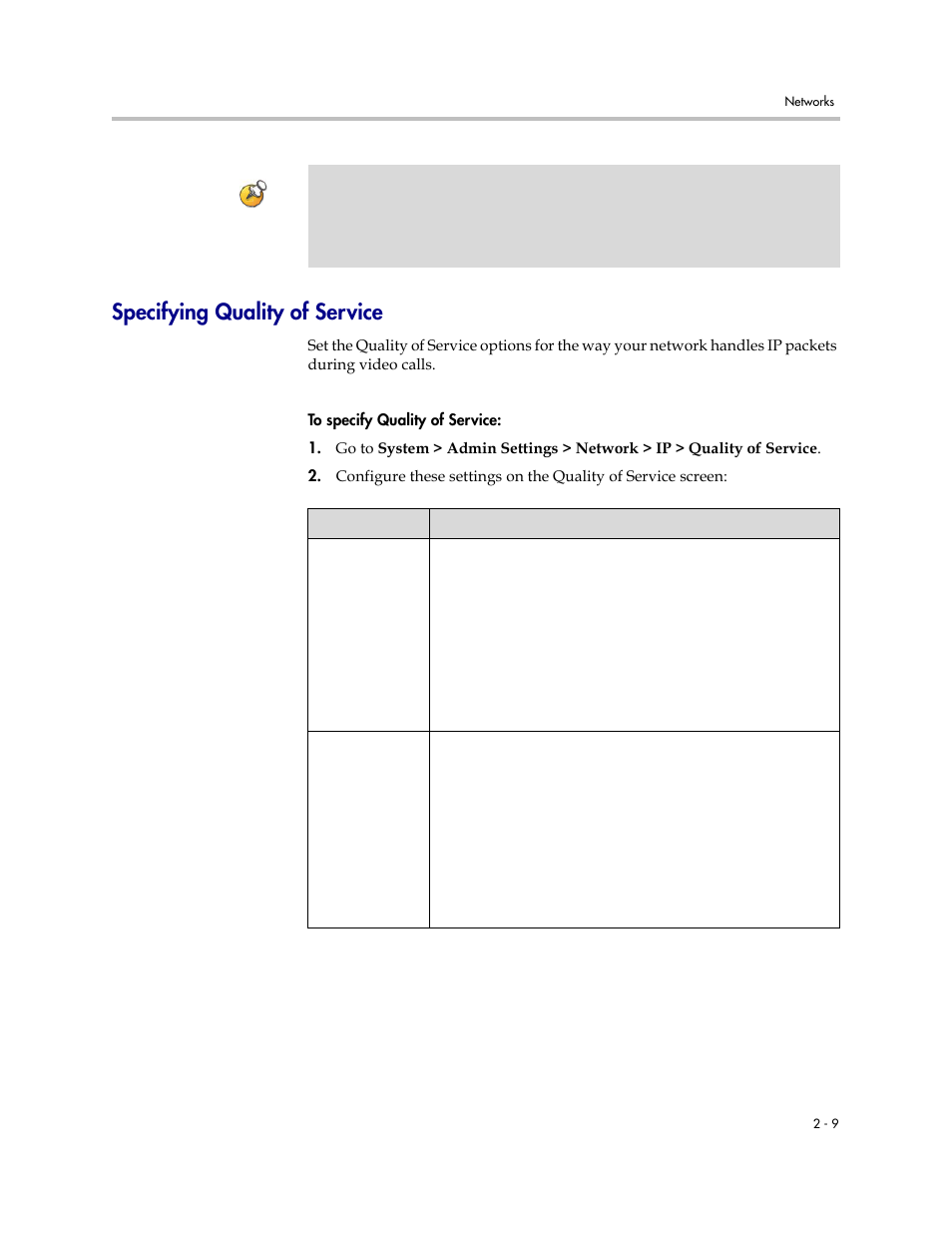 Specifying quality of service, Specifying quality of service -9 | Polycom 6000 User Manual | Page 21 / 126