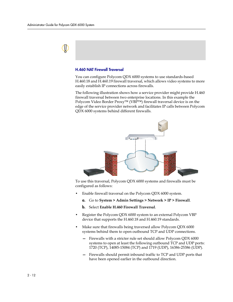 H.460 nat firewall traversal, H.460 nat firewall traversal -12, H.460 nat firewall | Traversal | Polycom 6000 User Manual | Page 24 / 126