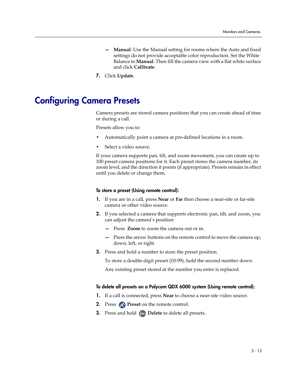 Configuring camera presets, Configuring camera presets -13 | Polycom 6000 User Manual | Page 41 / 126