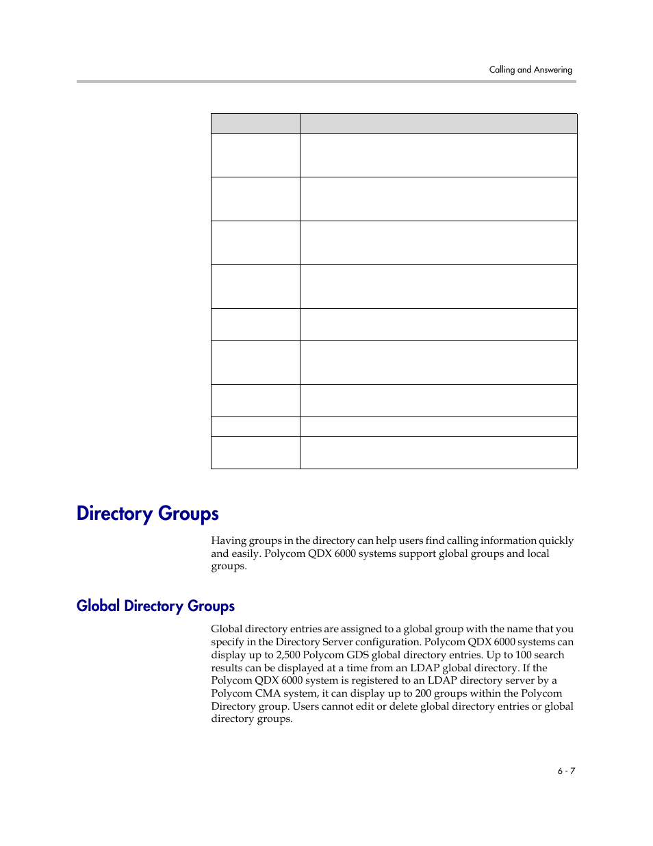 Directory groups, Global directory groups, Directory groups -7 | Global directory groups -7 | Polycom 6000 User Manual | Page 63 / 126