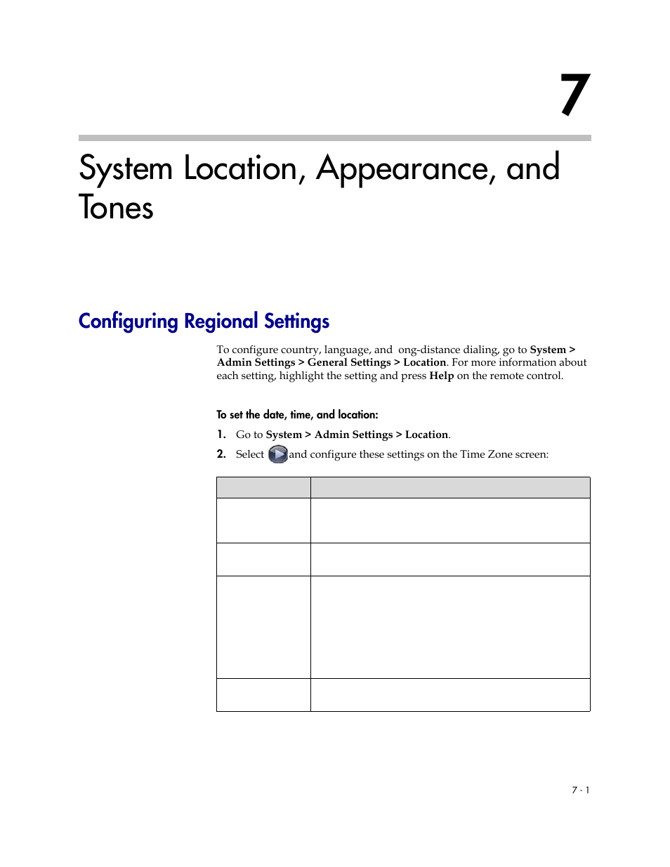 System location, appearance, and tones, Configuring regional settings, 7 system location, appearance, and tones -1 | Configuring regional settings -1 | Polycom 6000 User Manual | Page 65 / 126