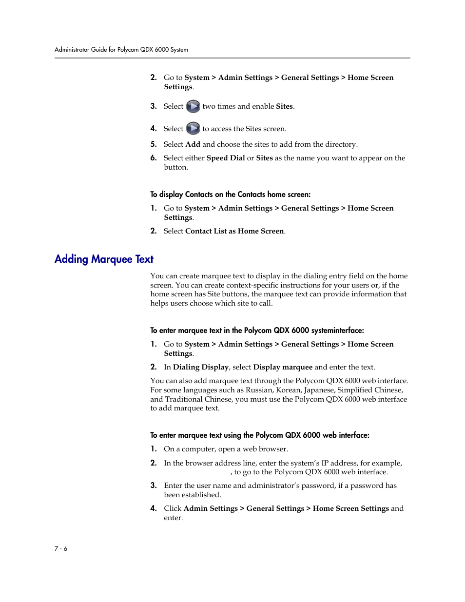 Adding marquee text, Adding marquee text -6 | Polycom 6000 User Manual | Page 70 / 126