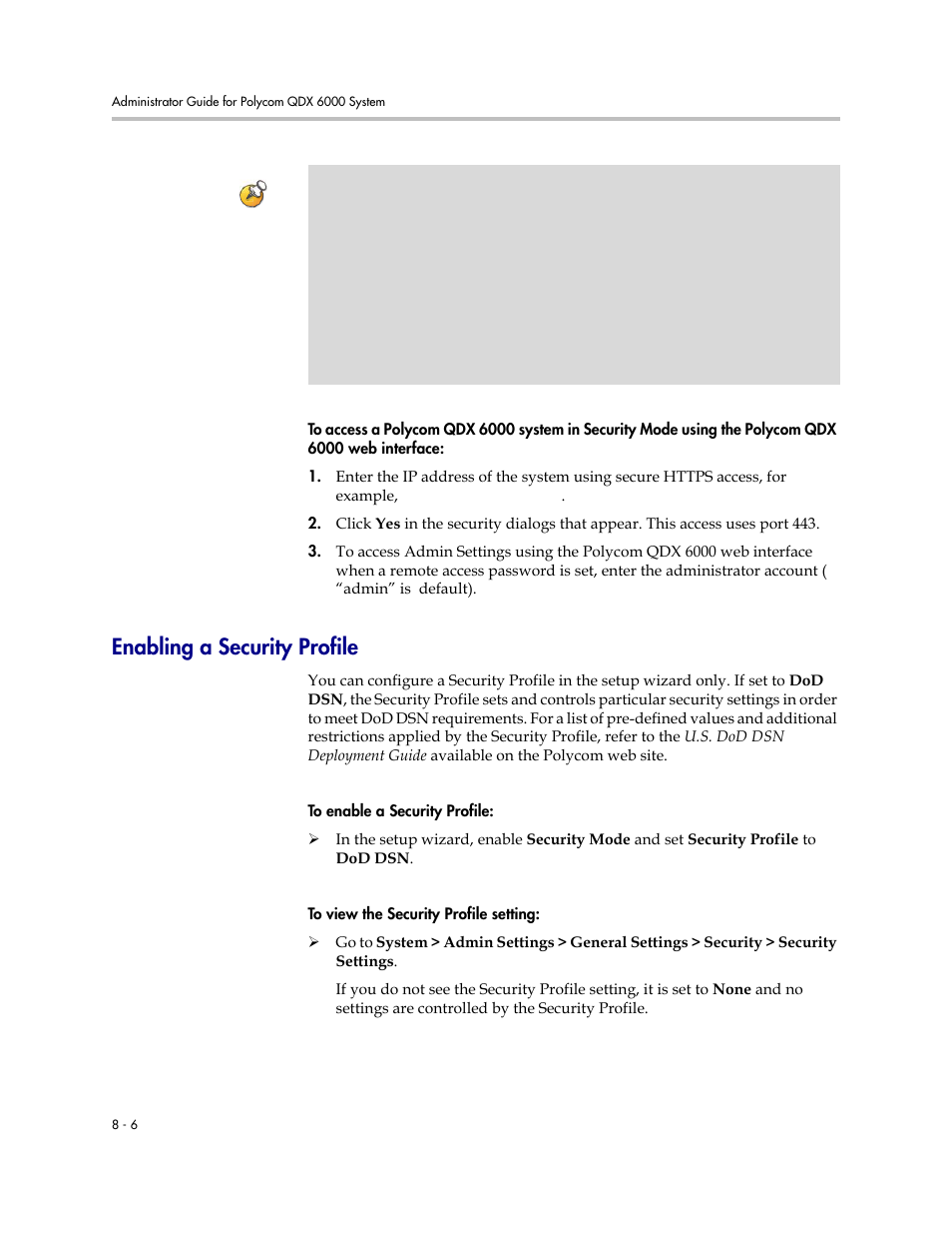 Enabling a security profile, Enabling a security profile -6 | Polycom 6000 User Manual | Page 80 / 126