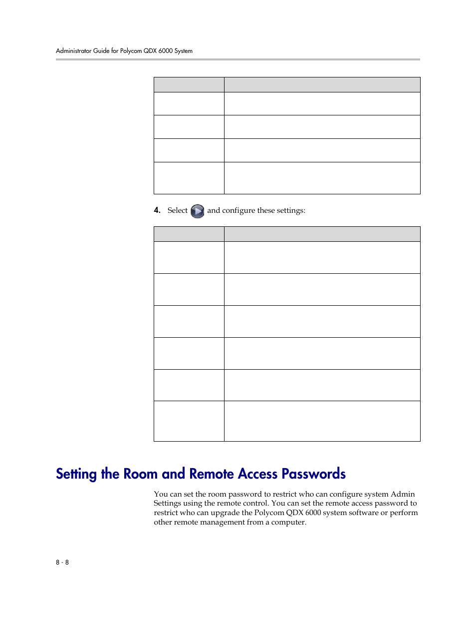 Setting the room and remote access passwords, Setting the room and remote access passwords -8 | Polycom 6000 User Manual | Page 82 / 126