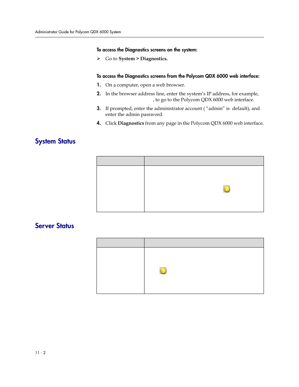 System status, Server status, System status -2 server status -2 | System status server status | Polycom 6000 User Manual | Page 96 / 126