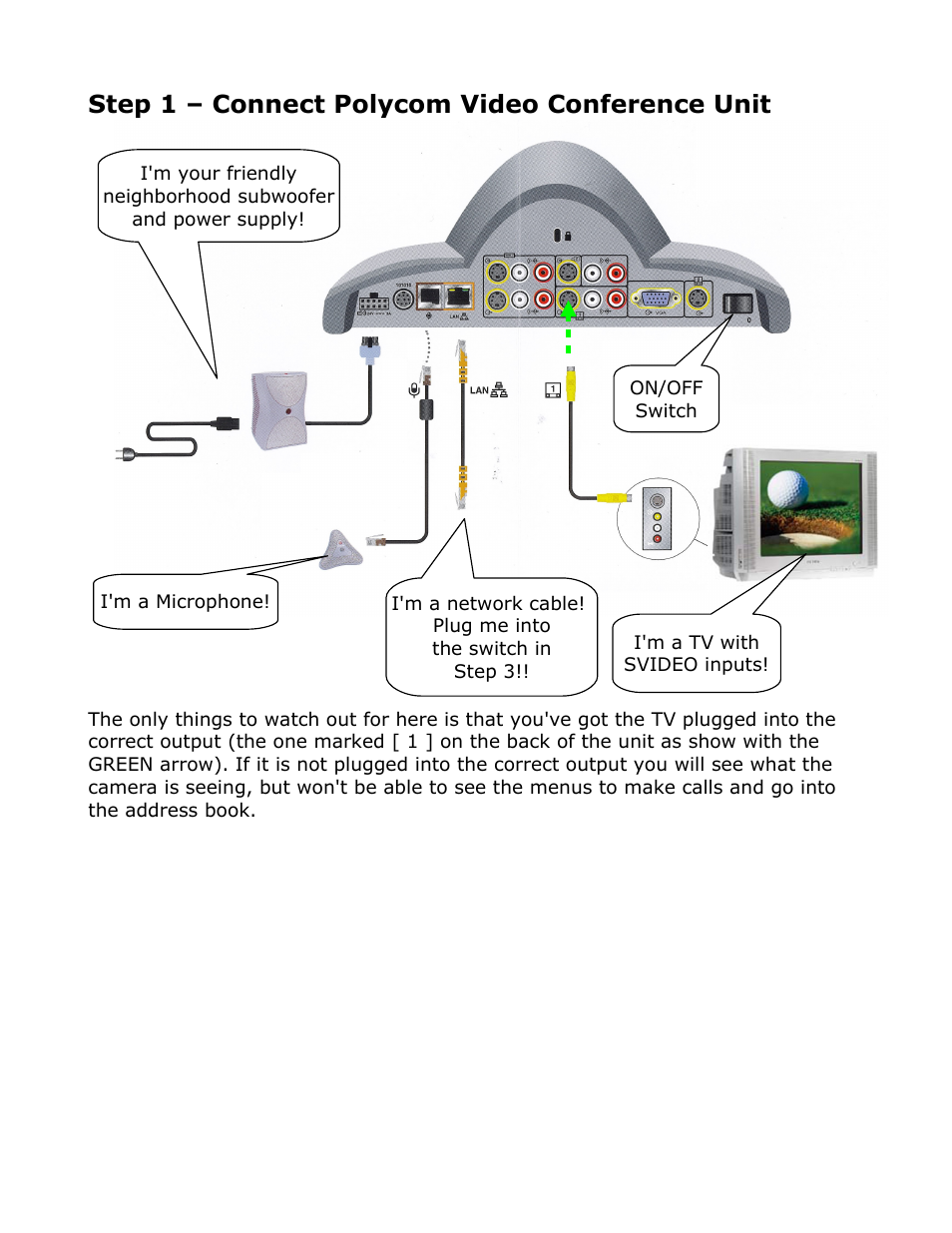 Step 1 – connect polycom video conference unit | Polycom Video Conference Unit VSX7000s User Manual | Page 3 / 5