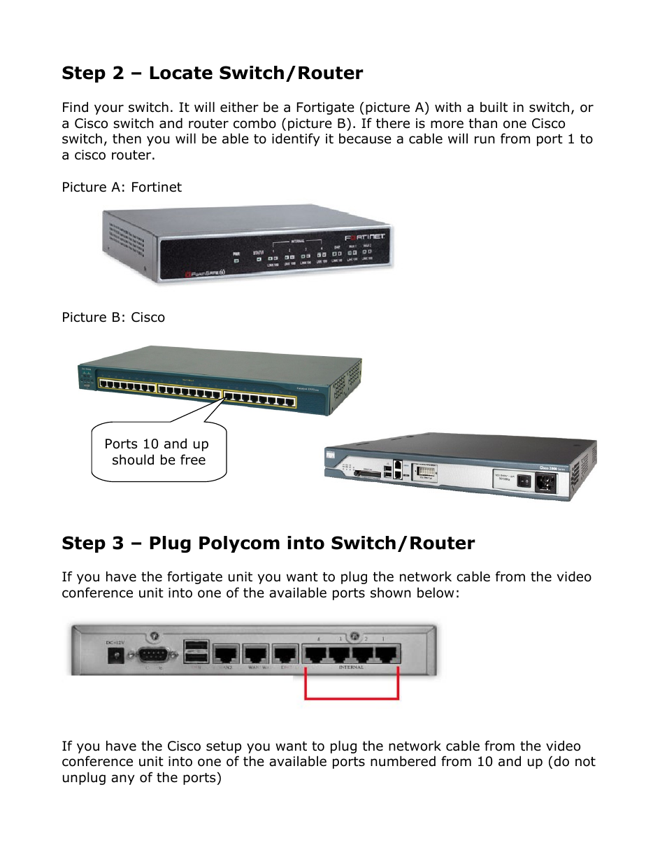 Step 2 – locate switch/router, Step 3 – plug polycom into switch/router | Polycom Video Conference Unit VSX7000s User Manual | Page 4 / 5