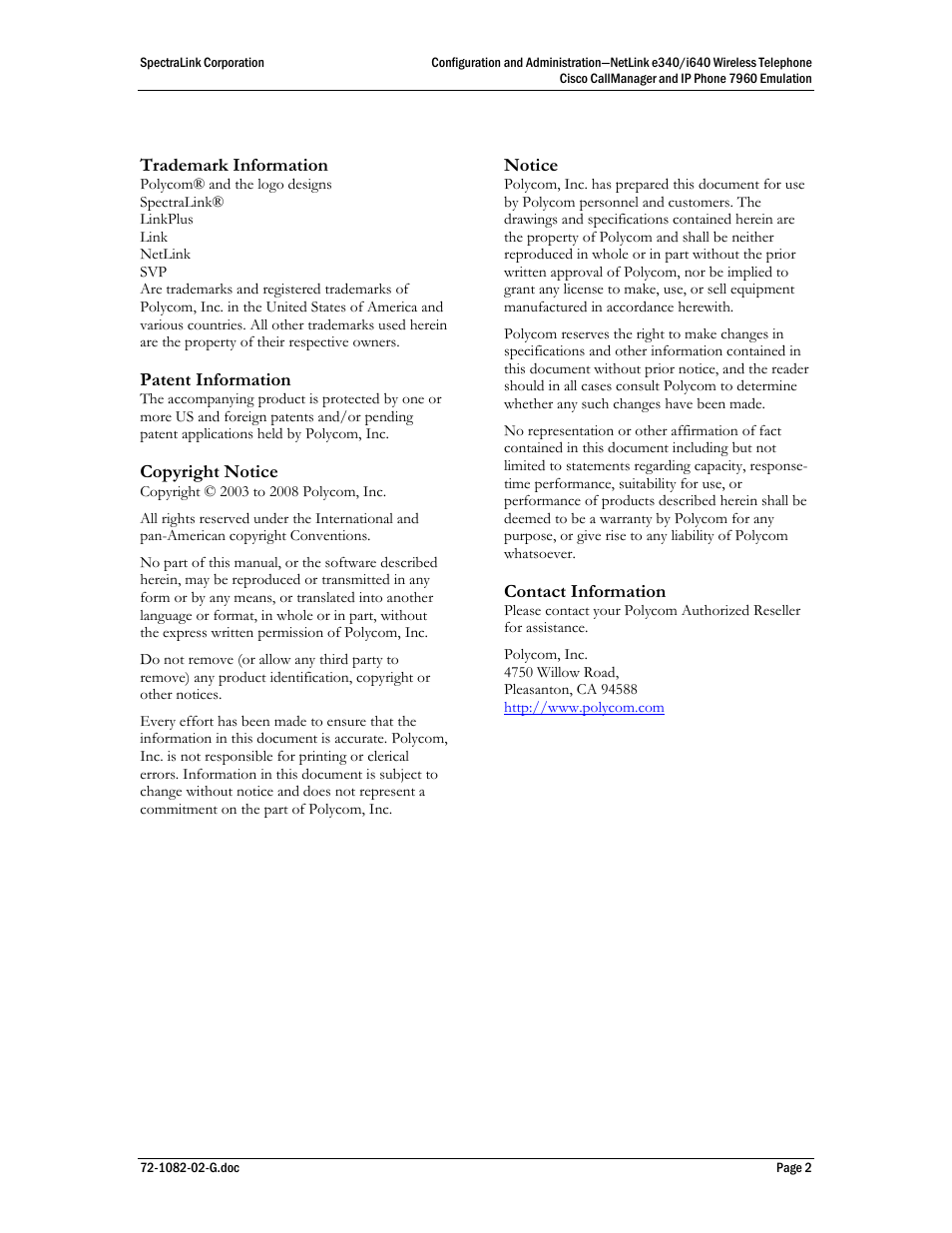 Polycom SpectraLink NetLink E340 User Manual | Page 2 / 58