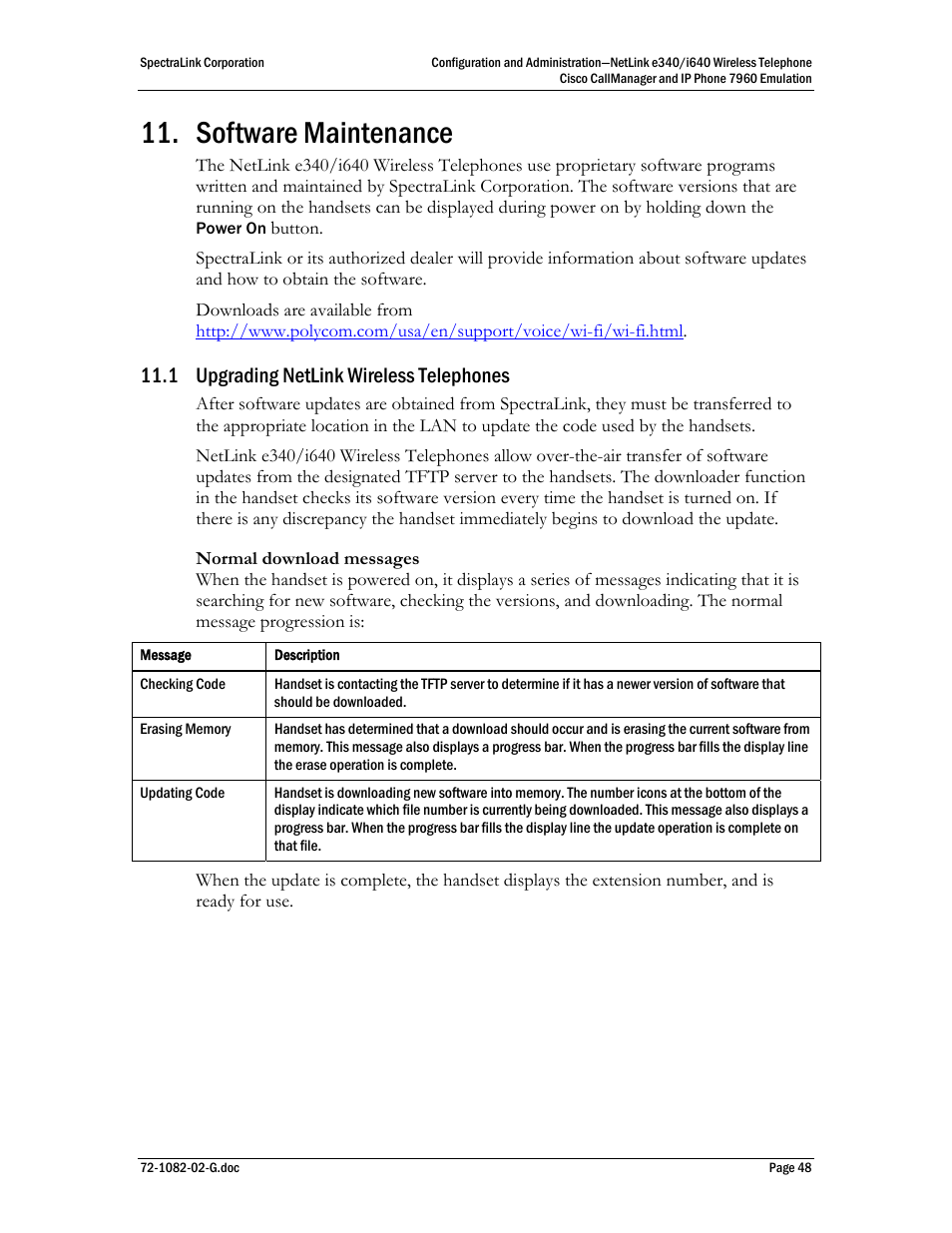 Software maintenance, 1 upgrading netlink wireless telephones | Polycom SpectraLink NetLink E340 User Manual | Page 48 / 58