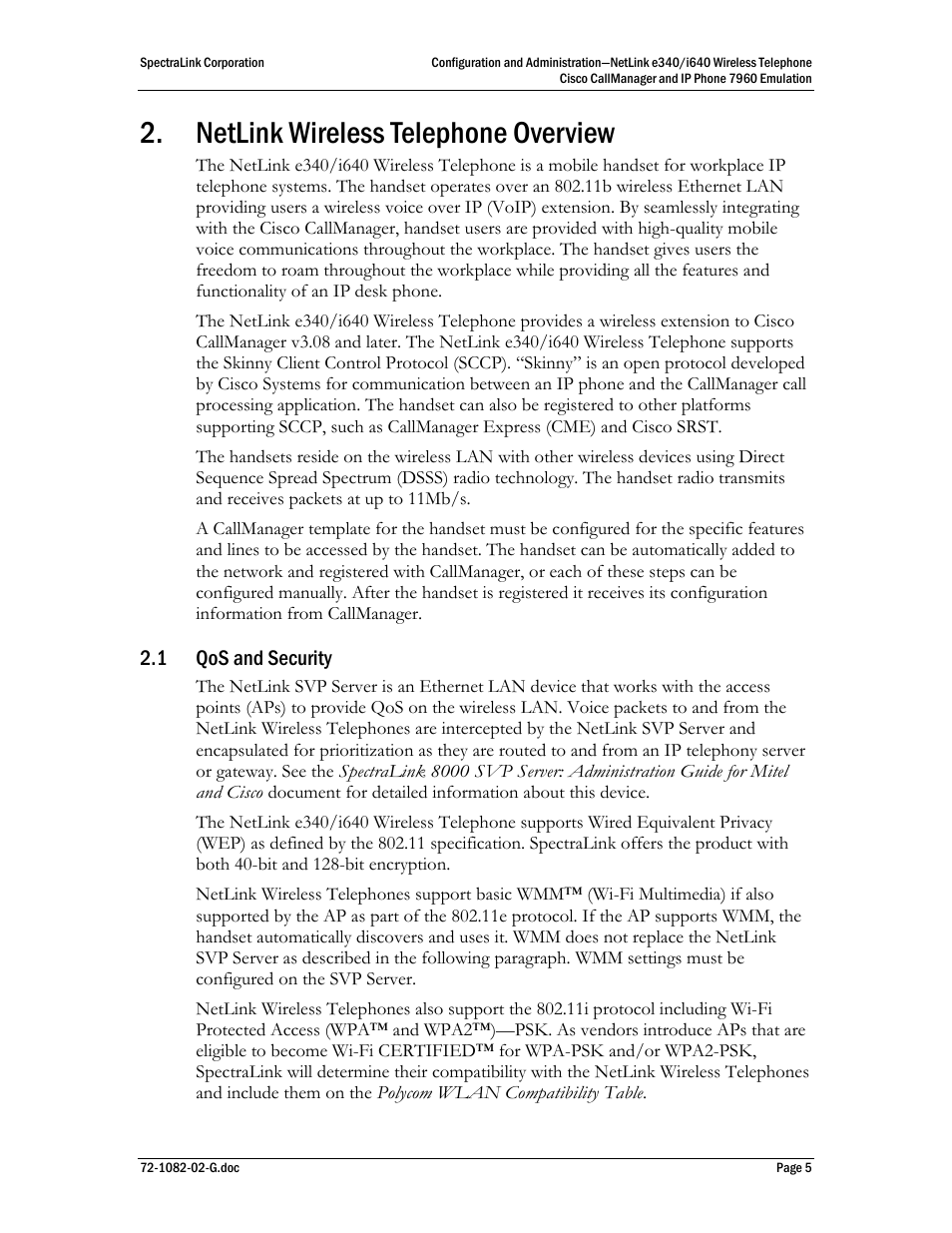 Netlink wireless telephone overview, 1 qos and security | Polycom SpectraLink NetLink E340 User Manual | Page 5 / 58