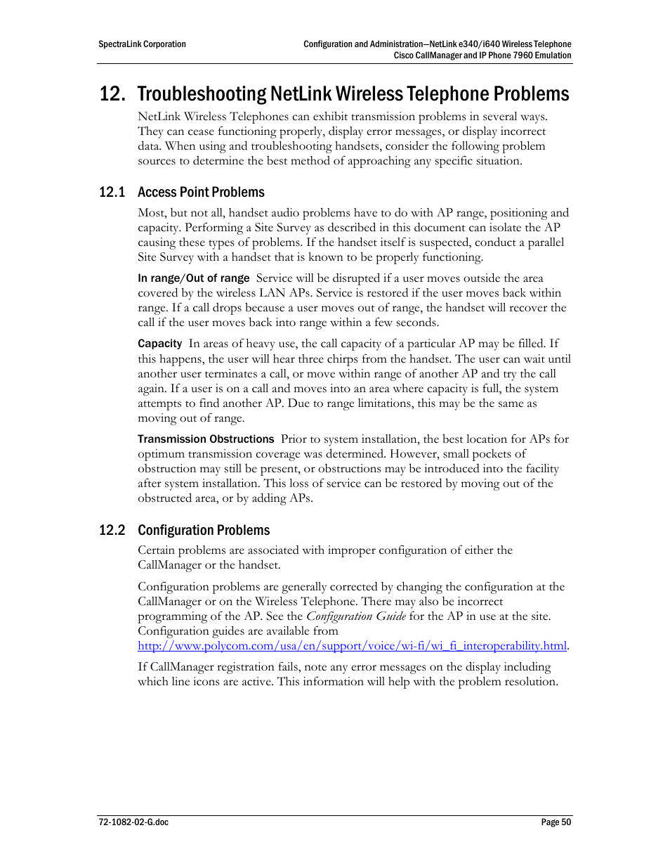 1 access point problems, 2 configuration problems | Polycom SpectraLink NetLink E340 User Manual | Page 50 / 58