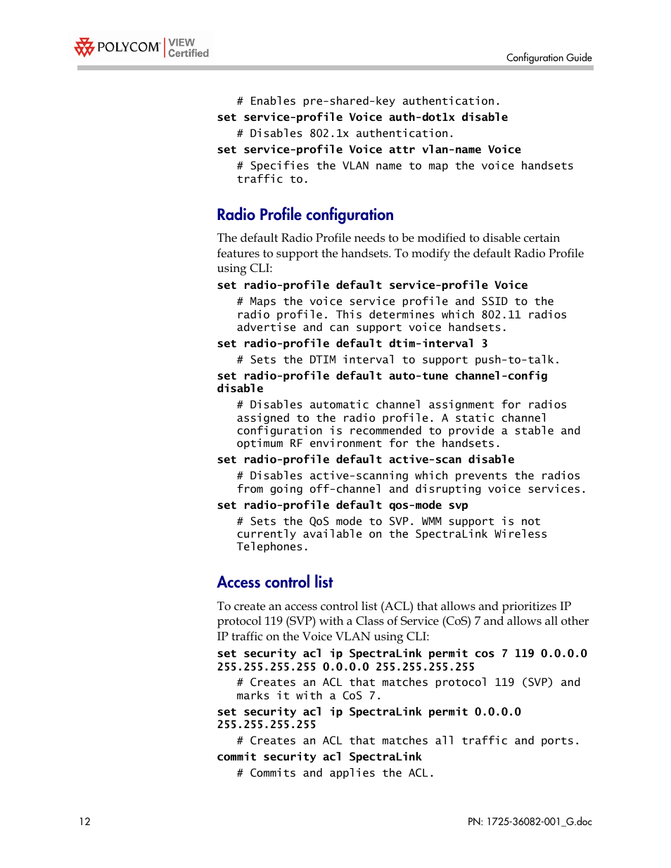 Radio profile configuration, Access control list | Polycom 1725-36082-001 User Manual | Page 12 / 37