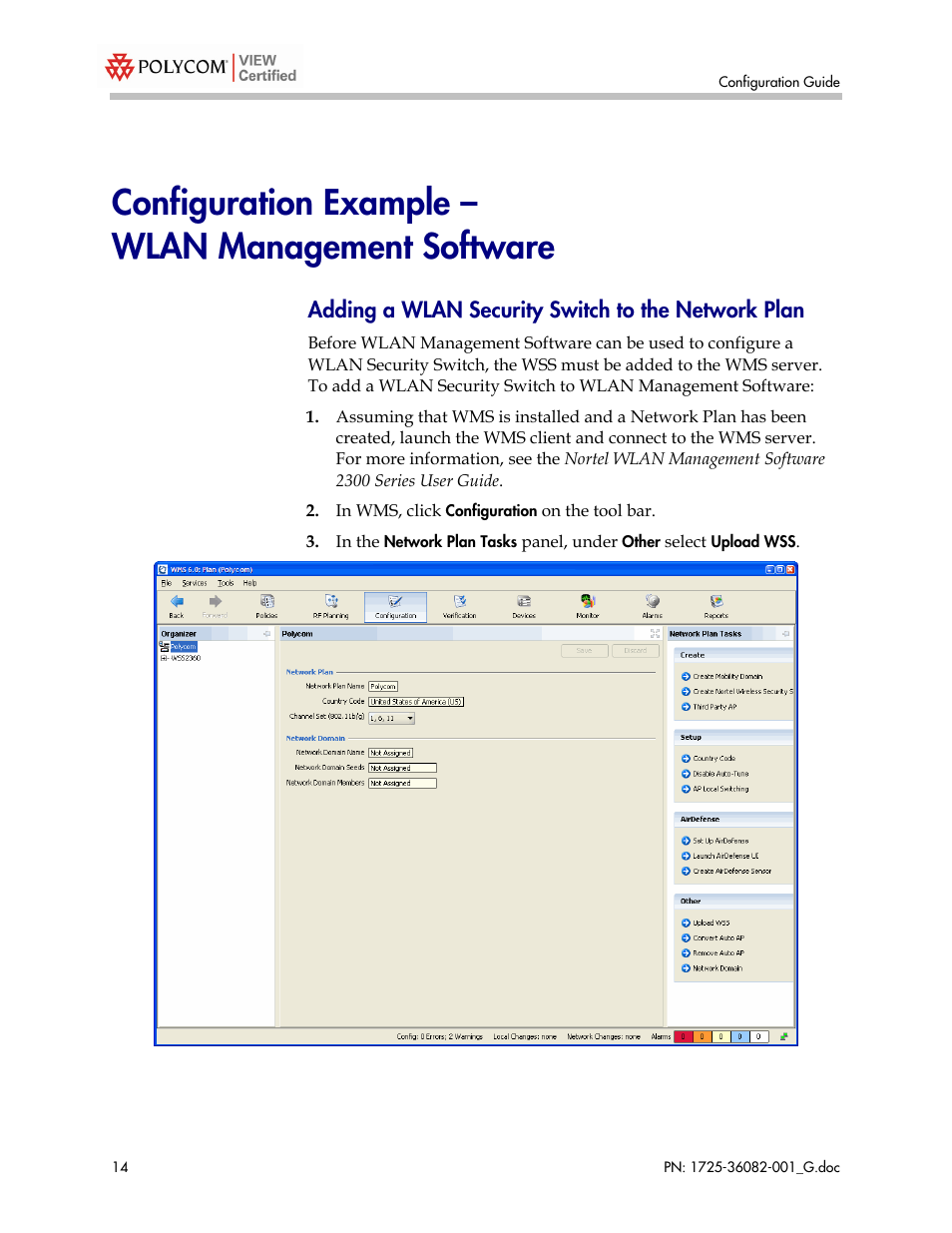 Configuration example – wlan management software, Adding a wlan security switch to the network plan | Polycom 1725-36082-001 User Manual | Page 14 / 37