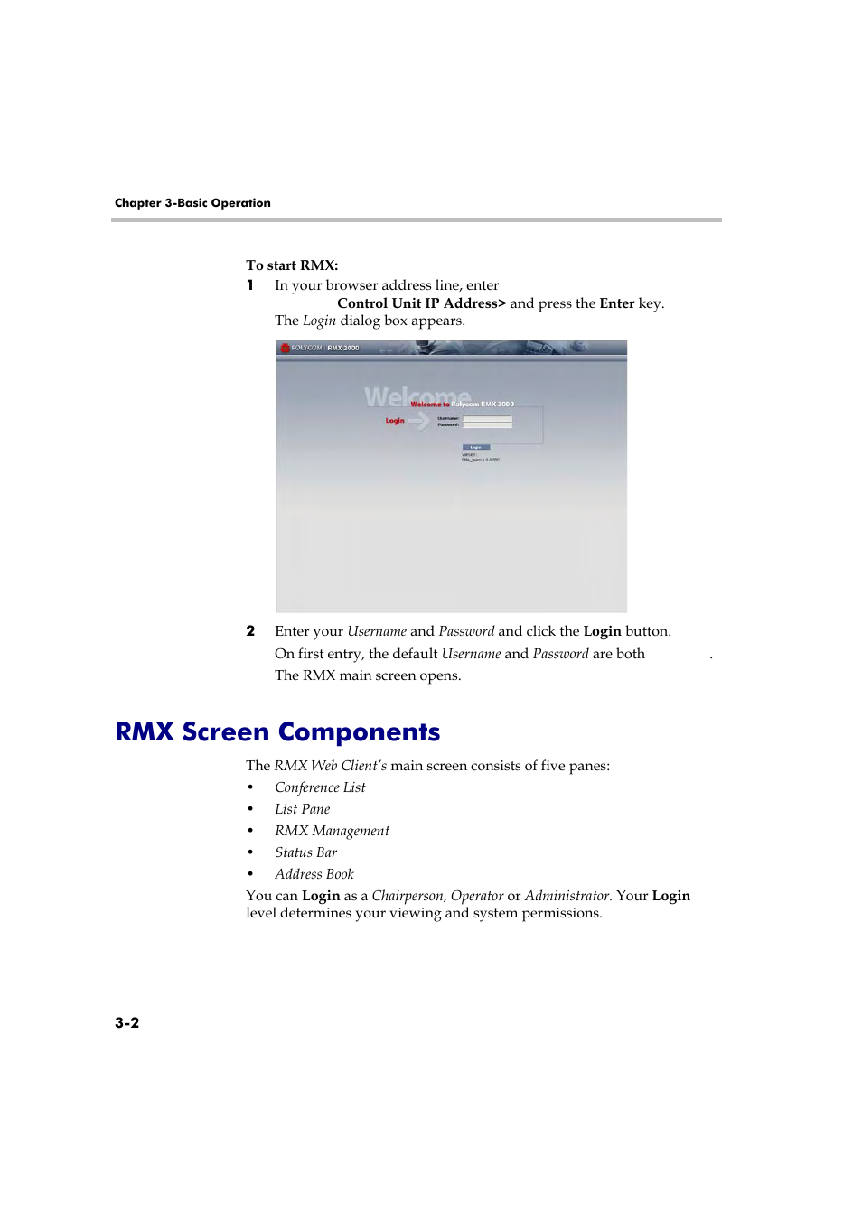 Rmx screen components, Rmx screen components -2 | Polycom RMX 2000 User Manual | Page 36 / 84