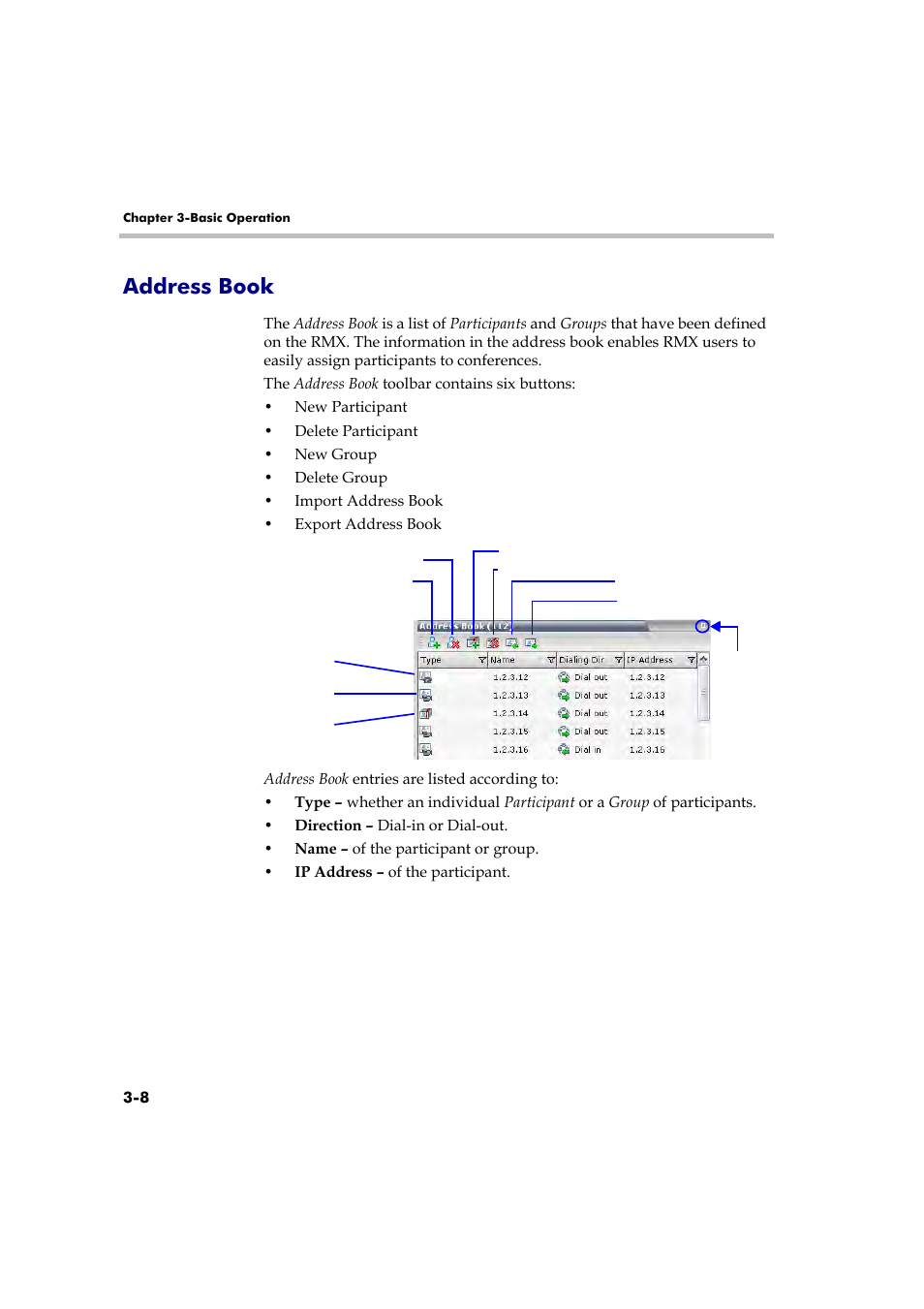 Address book, Address book -8 | Polycom RMX 2000 User Manual | Page 42 / 84