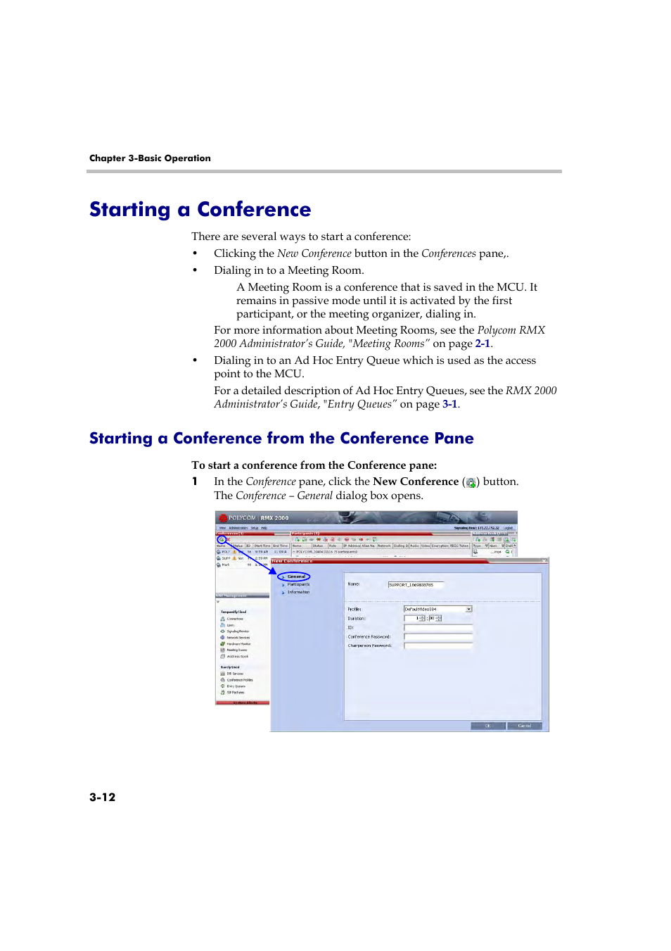 Starting a conference, Starting a conference from the conference pane, Starting a conference -12 | Starting a conference from the conference pane -12 | Polycom RMX 2000 User Manual | Page 46 / 84