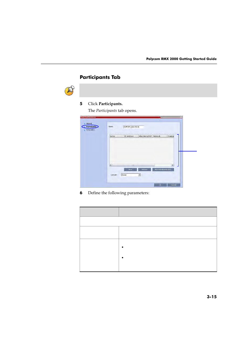 Participants tab, Participants tab -15 | Polycom RMX 2000 User Manual | Page 49 / 84