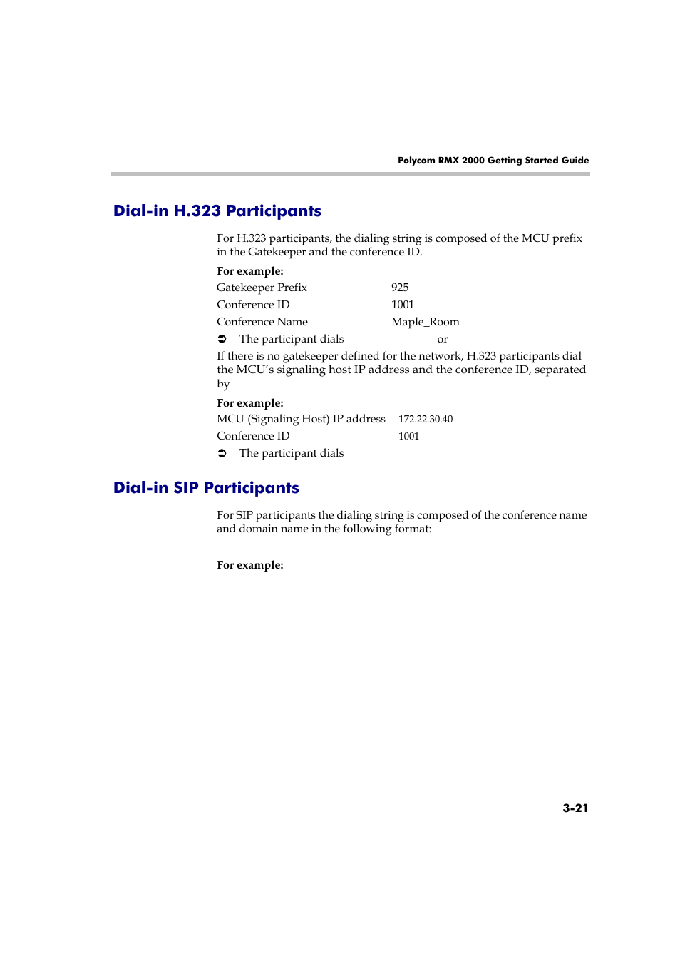 Dial-in h.323 participants, Dial-in sip participants | Polycom RMX 2000 User Manual | Page 55 / 84