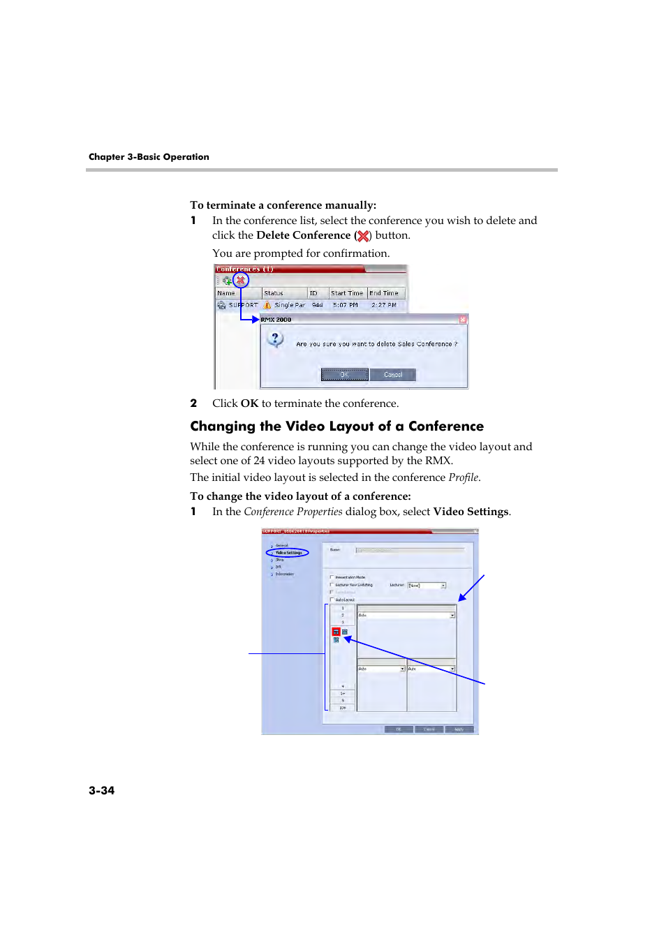 Changing the video layout of a conference, Changing the video layout of a conference -34 | Polycom RMX 2000 User Manual | Page 68 / 84