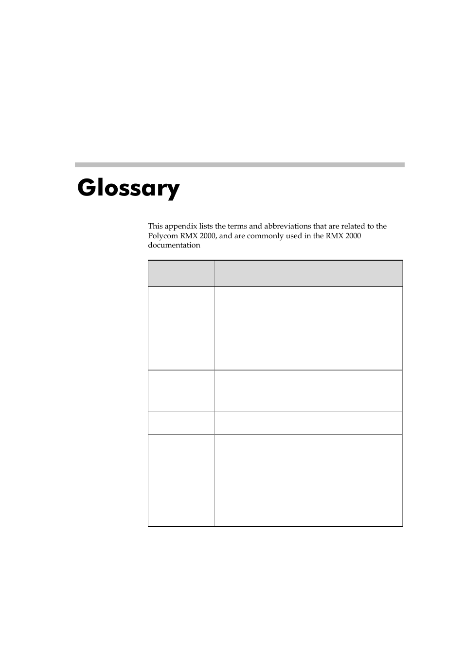 Appendix a: glossary, Appendix a, Glossary | Polycom RMX 2000 User Manual | Page 79 / 84