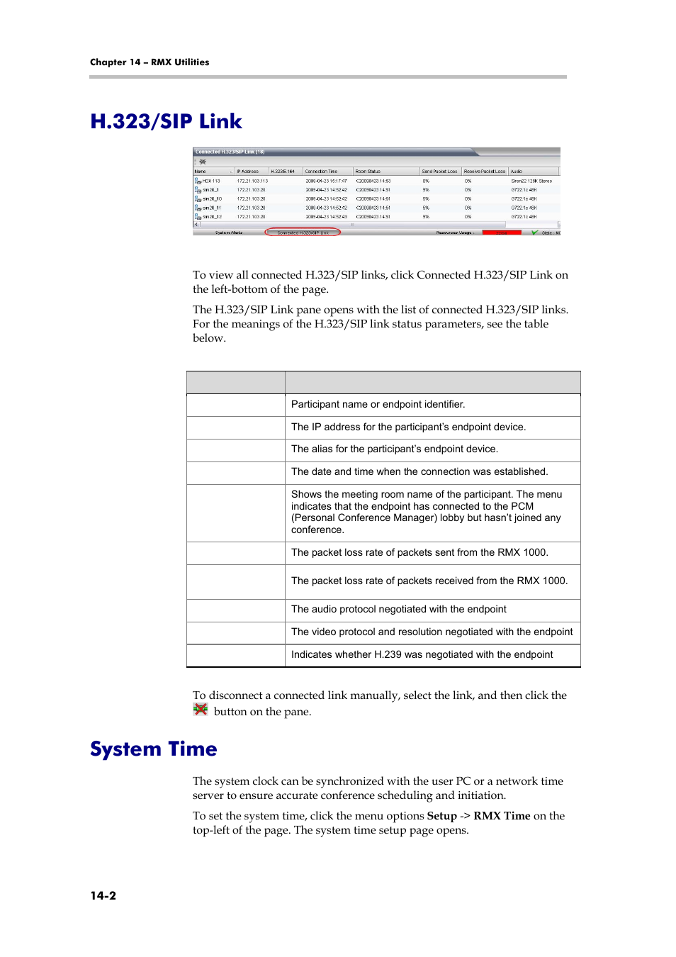 H.323/sip link, System time, Recording an audio message | Ee h.323/sip link | Polycom RMX 1000 User Manual | Page 119 / 167