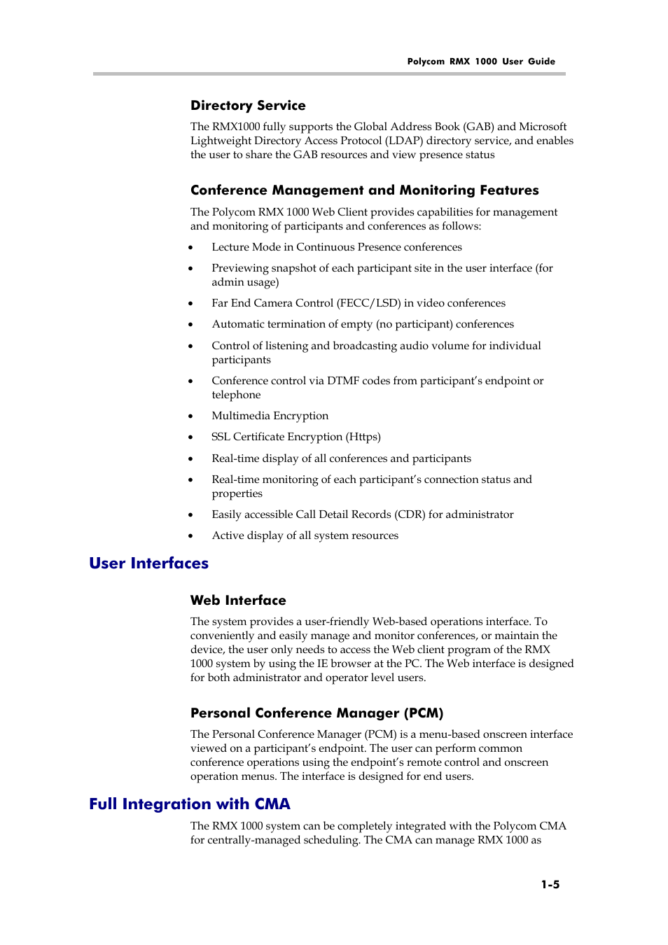 User interfaces, Full integration with cma | Polycom RMX 1000 User Manual | Page 14 / 167