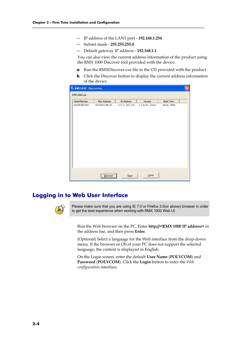 Logging in to web user interface, Configuration preparations, Obtaining network information | Obtaining product activation key | Polycom RMX 1000 User Manual | Page 19 / 167