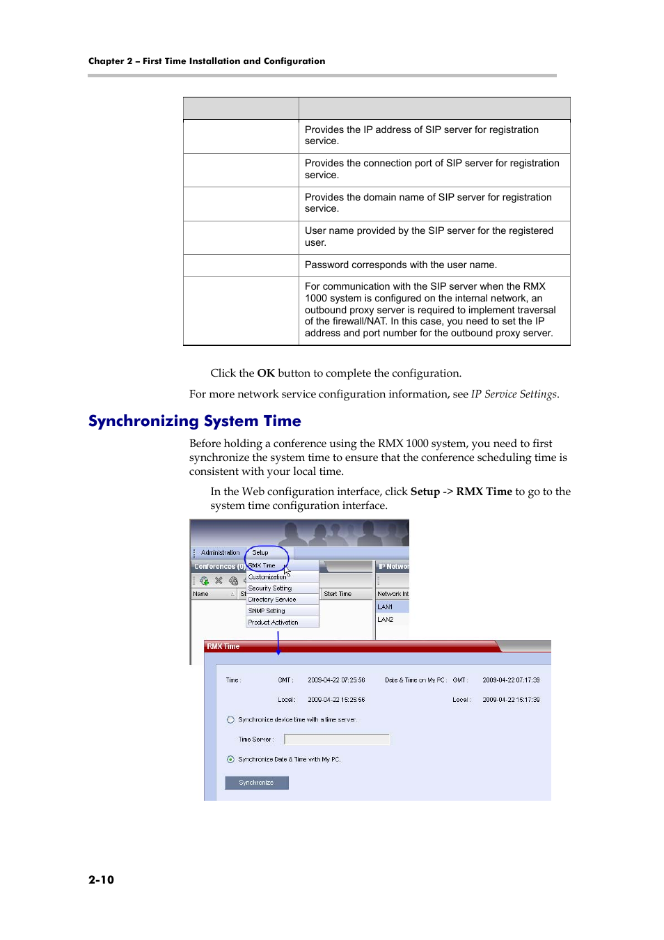 Synchronizing system time | Polycom RMX 1000 User Manual | Page 25 / 167