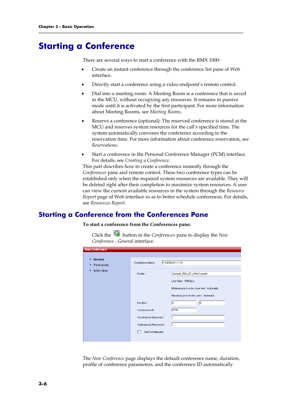 Starting a conference, Starting a conference from the conferences pane, Common operations | Polycom RMX 1000 User Manual | Page 33 / 167