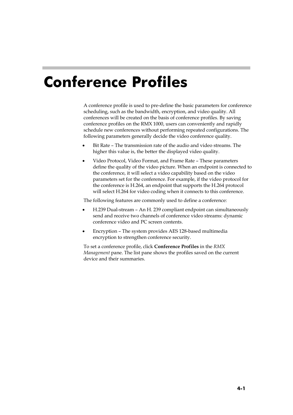 Conference profiles, Connecting to a conference–dialing methods, H.323 endpoint | Polycom RMX 1000 User Manual | Page 40 / 167