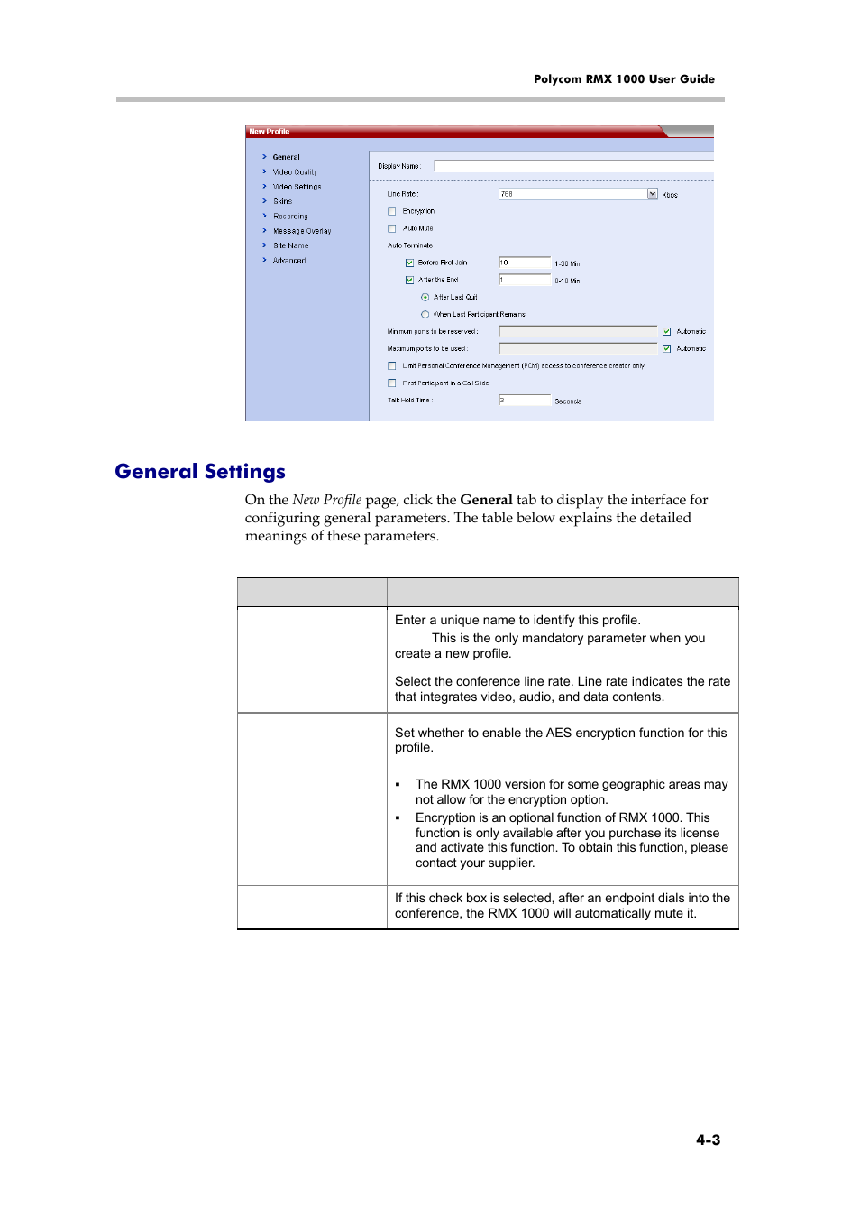 General settings, Conference profiles | Polycom RMX 1000 User Manual | Page 42 / 167