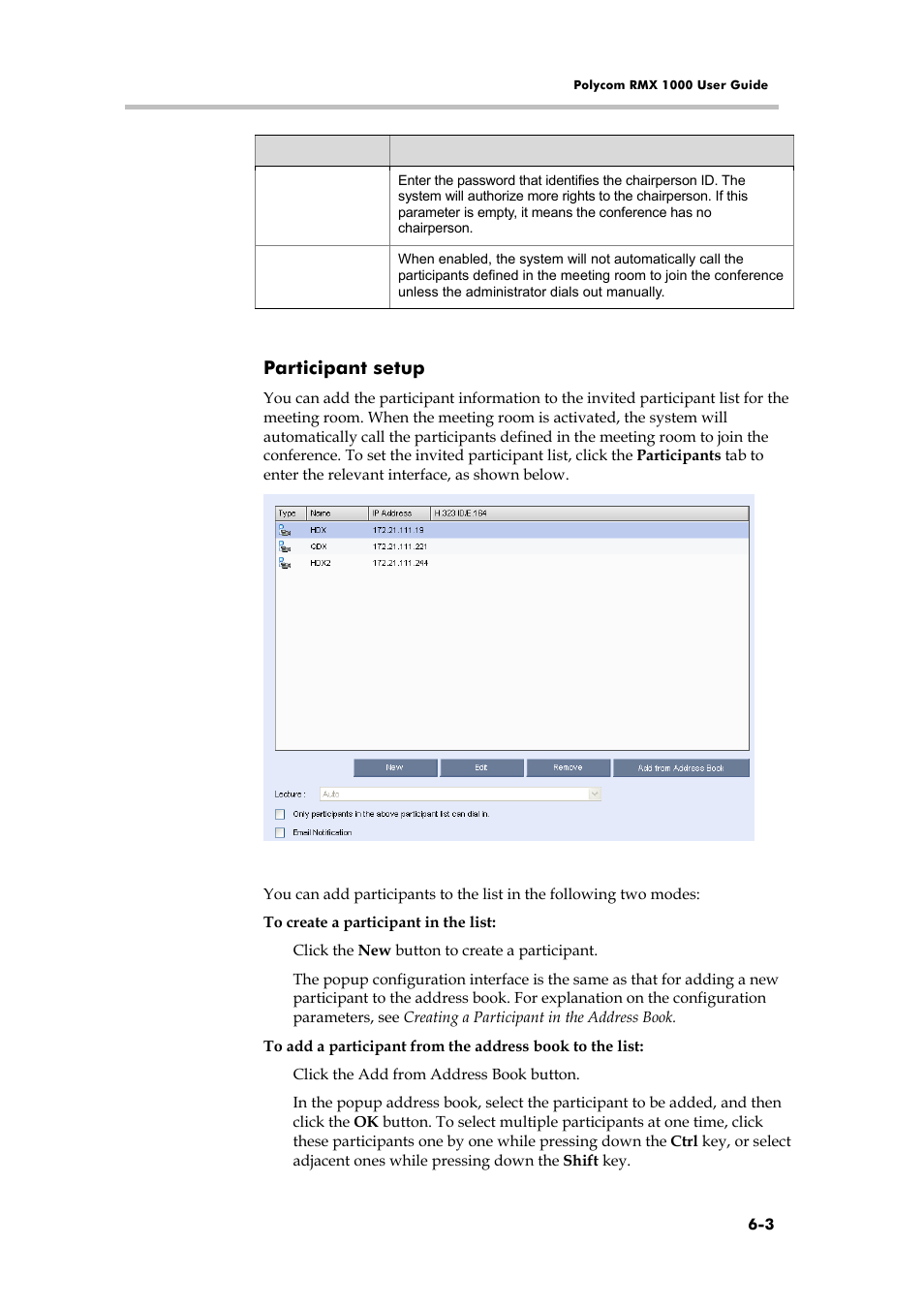 Setting a default profile, Participant setup | Polycom RMX 1000 User Manual | Page 60 / 167