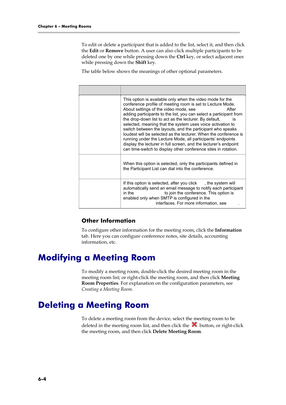 Modifying a meeting room, Deleting a meeting room, Other information | Polycom RMX 1000 User Manual | Page 61 / 167