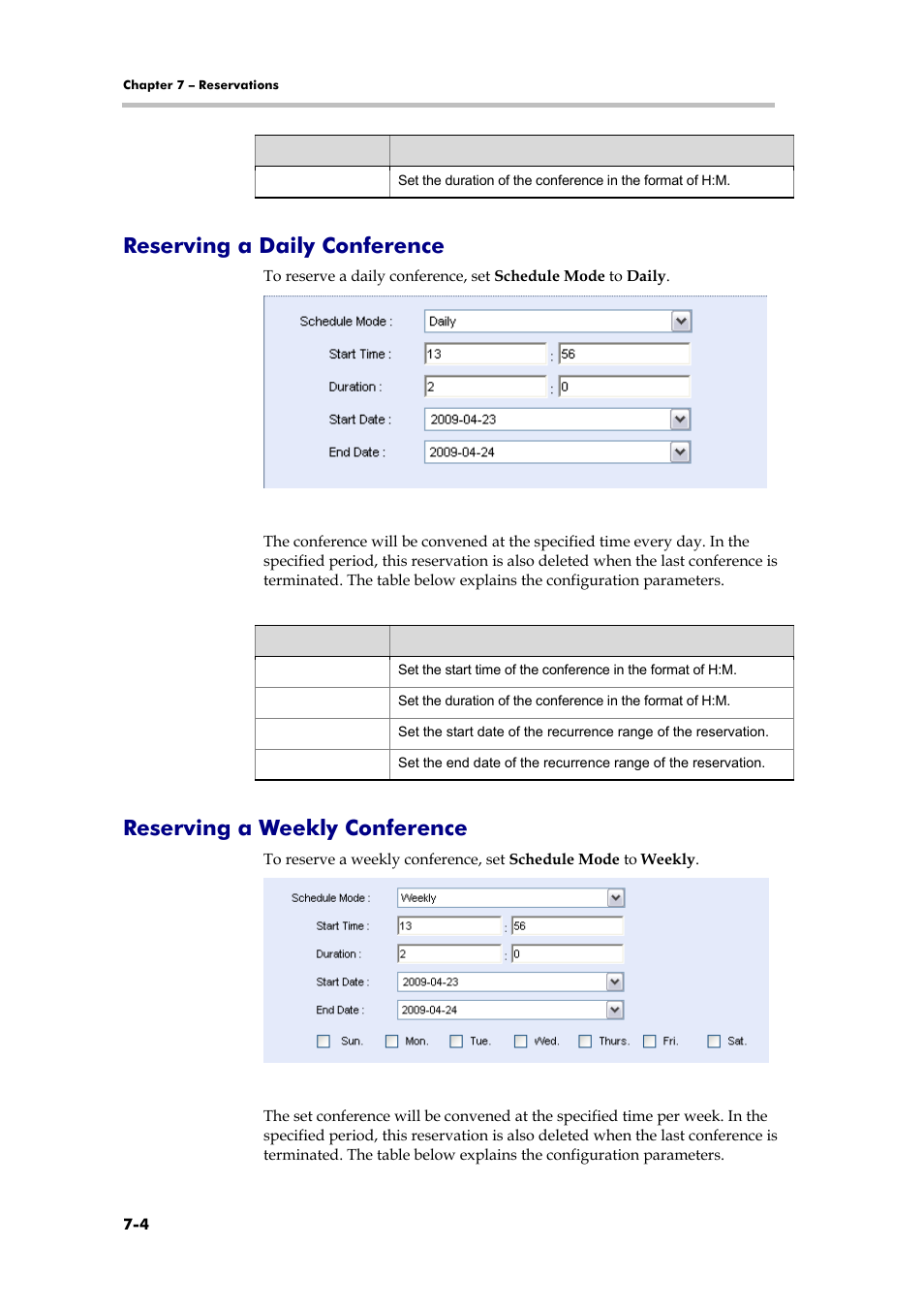 Reserving a daily conference, Reserving a weekly conference, Recording properties | Polycom RMX 1000 User Manual | Page 65 / 167