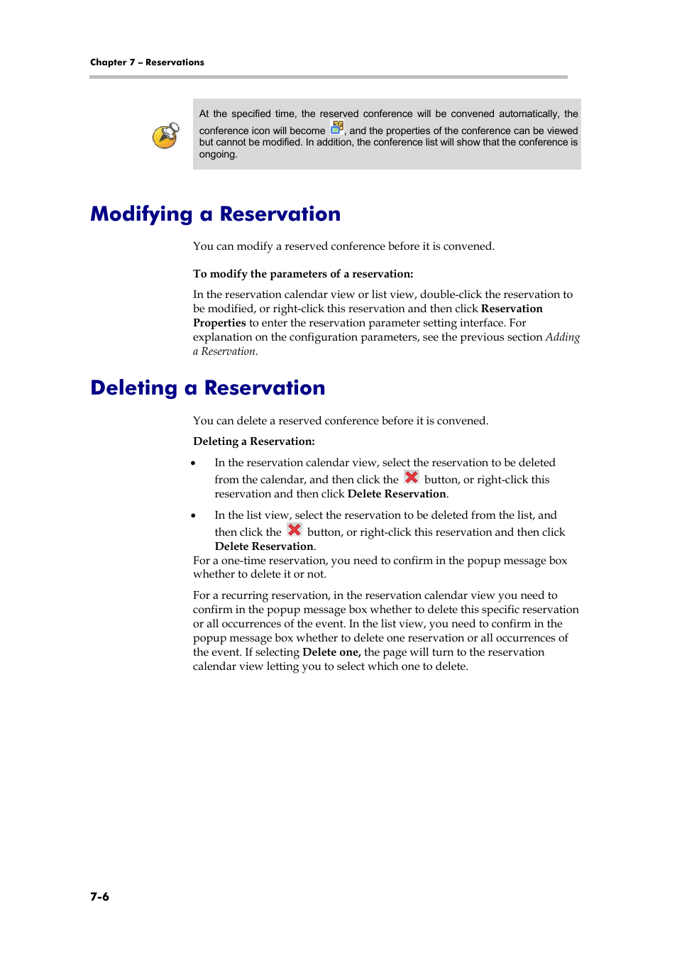 Modifying a reservation, Deleting a reservation | Polycom RMX 1000 User Manual | Page 67 / 167