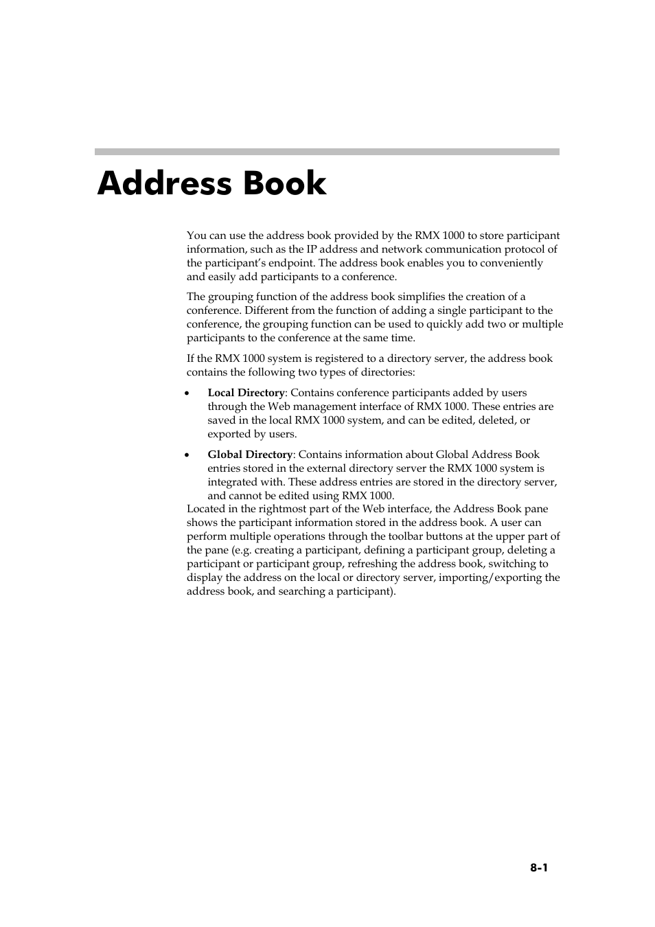 Address book | Polycom RMX 1000 User Manual | Page 68 / 167