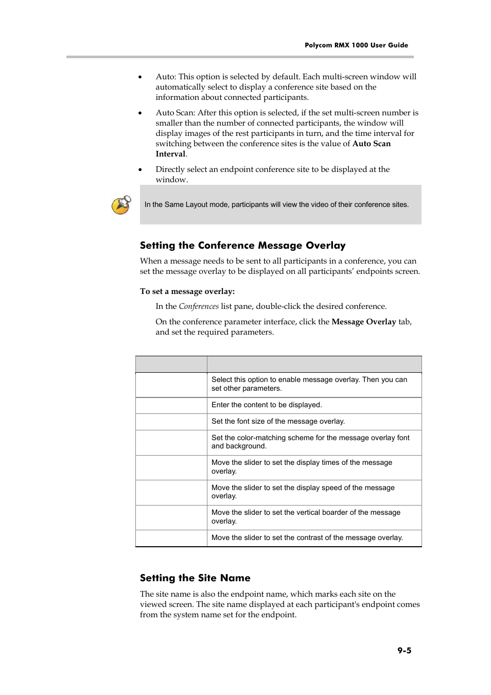 Modifying a participant/group, Deleting a participant/group, Importing and exporting the local directory | Exporting the local directory, Importing the local directory, Setting the conference message overlay, Setting the site name | Polycom RMX 1000 User Manual | Page 84 / 167