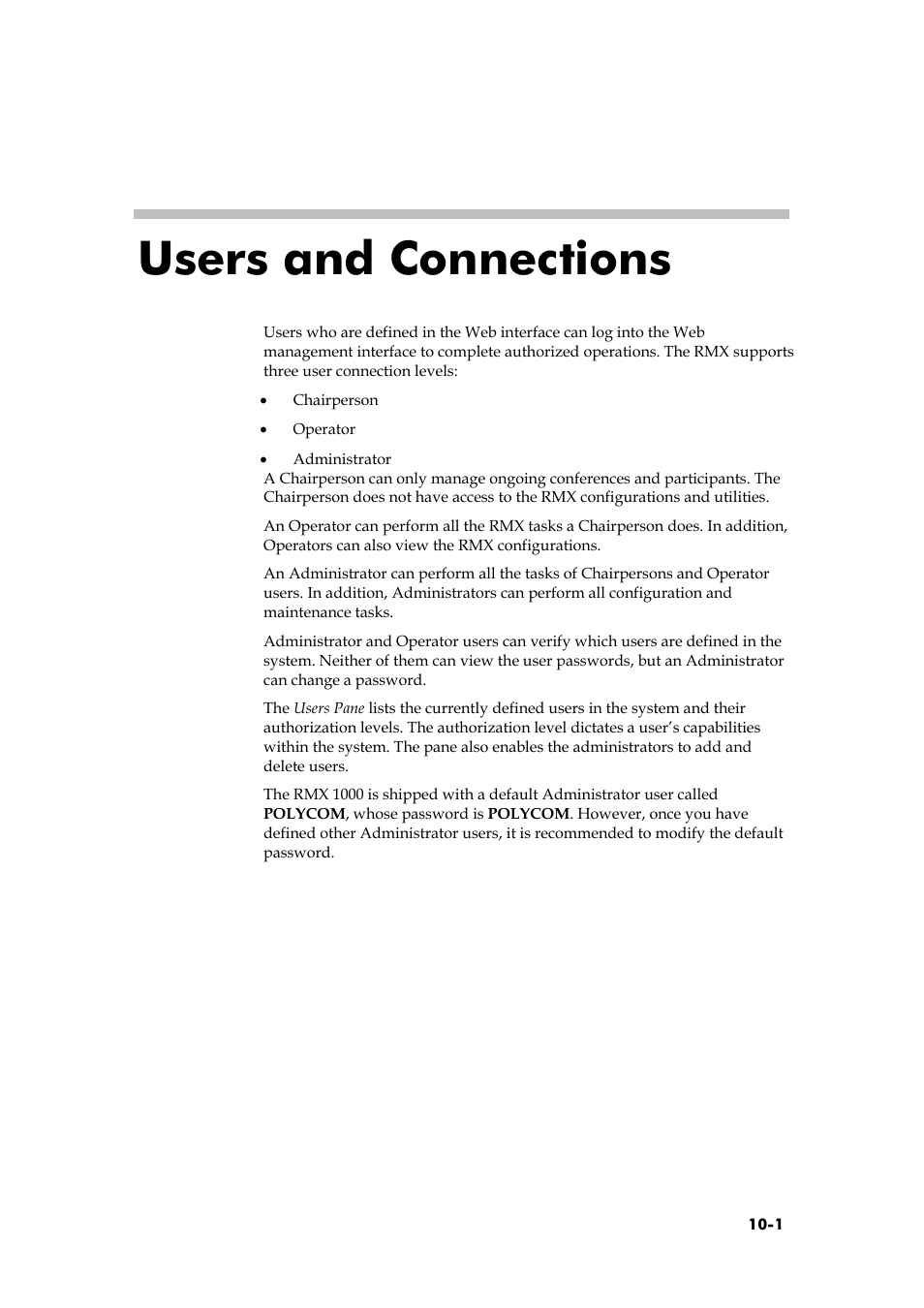 Users and connections | Polycom RMX 1000 User Manual | Page 92 / 167