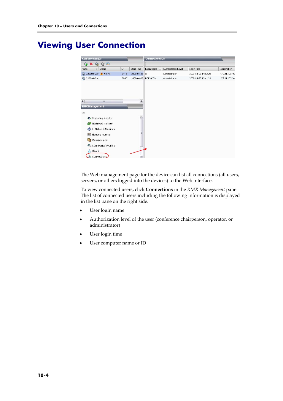 Viewing user connection, Participant monitoring, Viewing participant list | Polycom RMX 1000 User Manual | Page 95 / 167