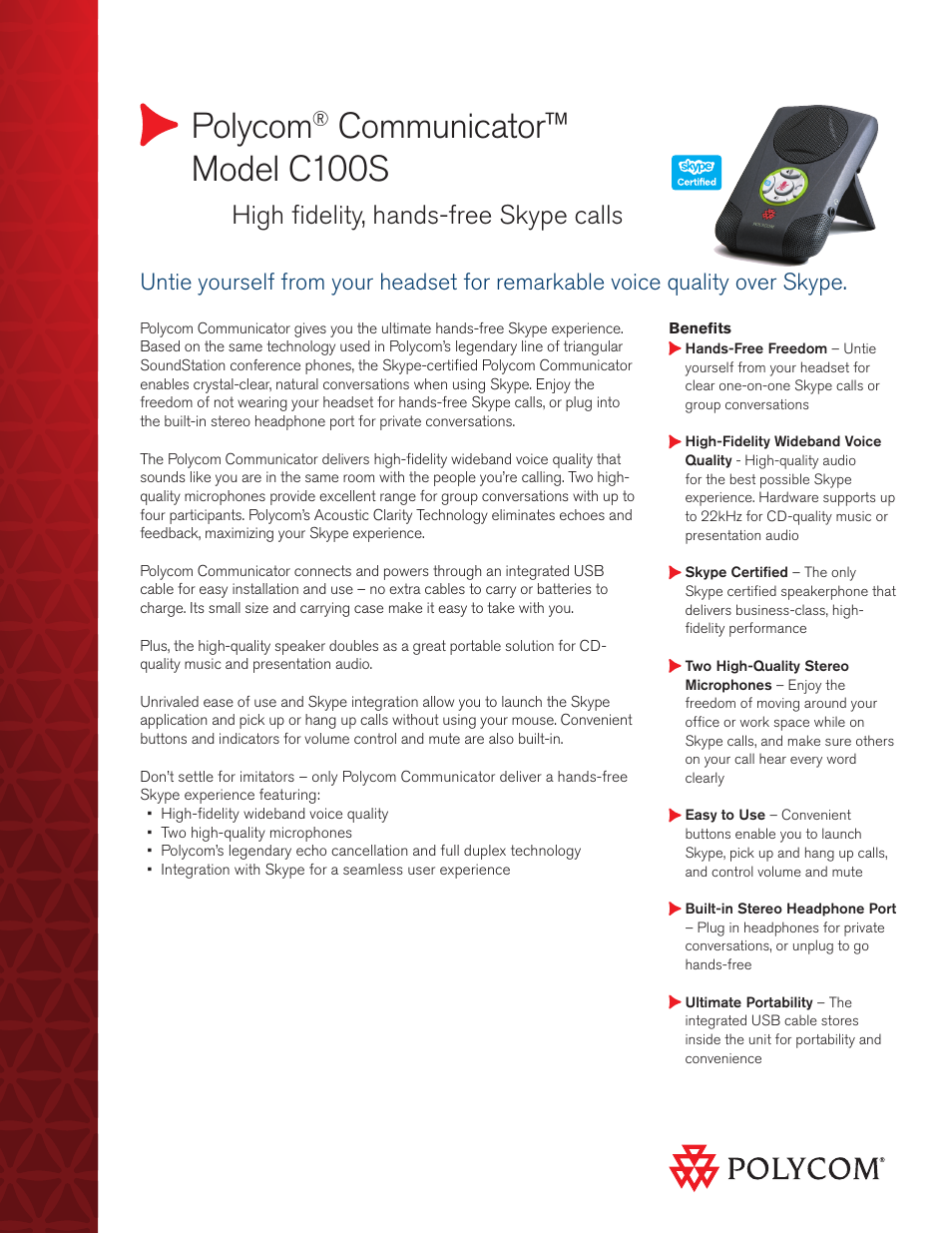 Polycom Communicator C100S User Manual | 2 pages