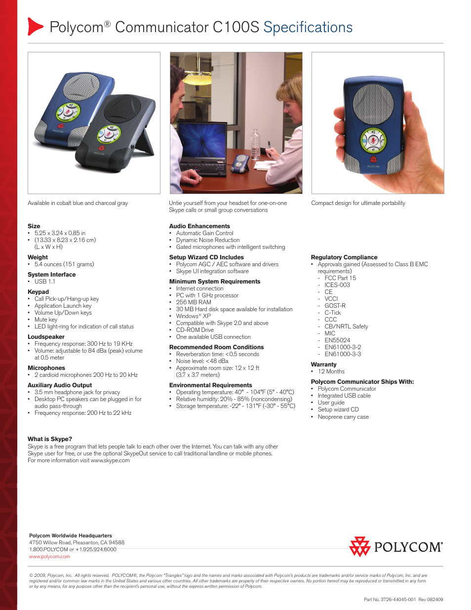 Polycom, Communicator c100s specifications | Polycom Communicator C100S User Manual | Page 2 / 2