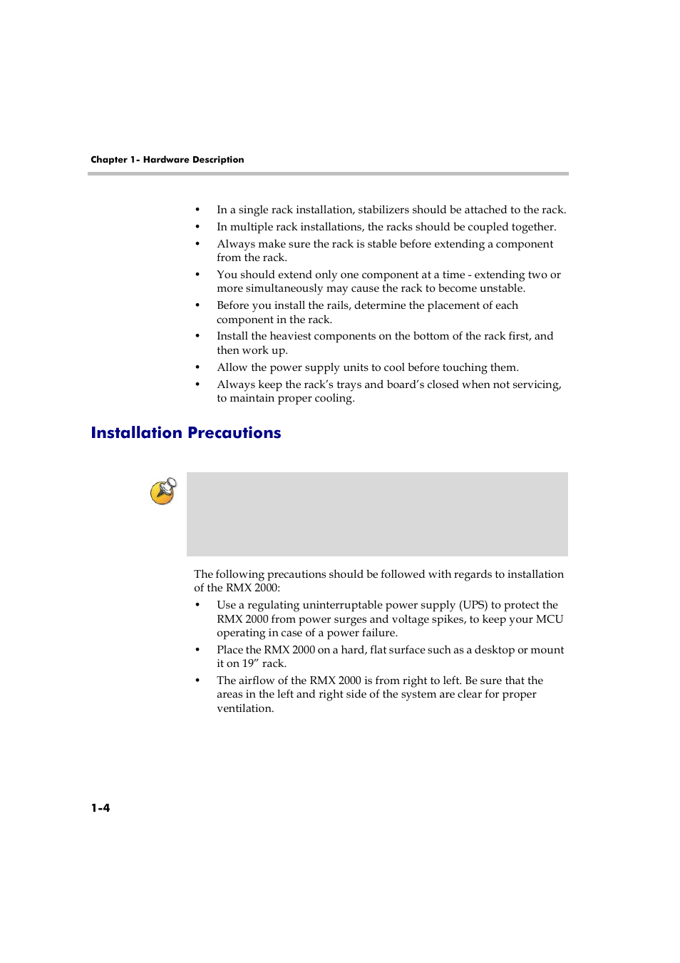 Installation precautions, Installation precautions -4 | Polycom RMX 2000 User Manual | Page 10 / 32