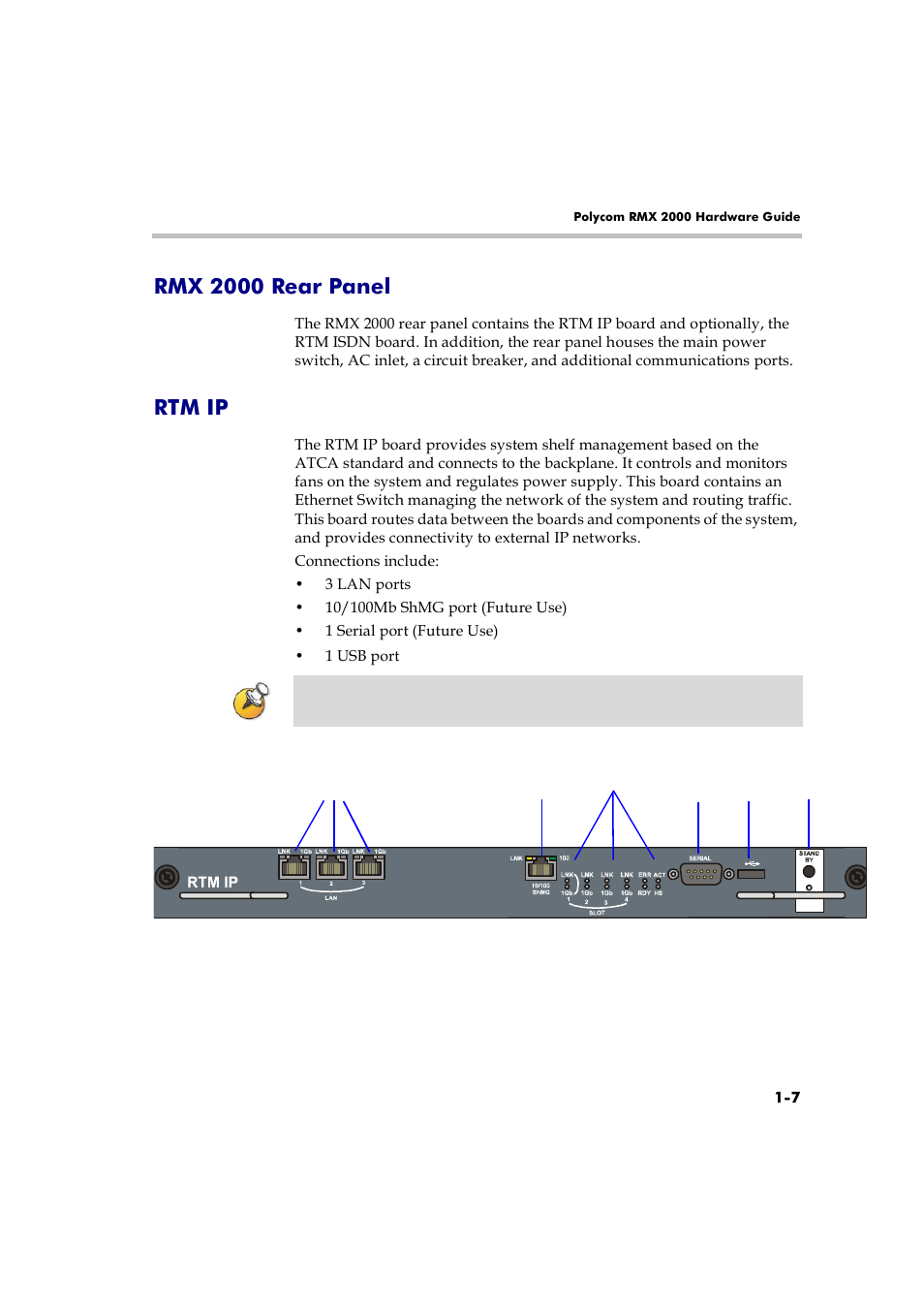 Rmx 2000 rear panel, Rtm ip, Rmx 2000 rear panel -7 rtm ip -7 | Polycom RMX 2000 User Manual | Page 13 / 32