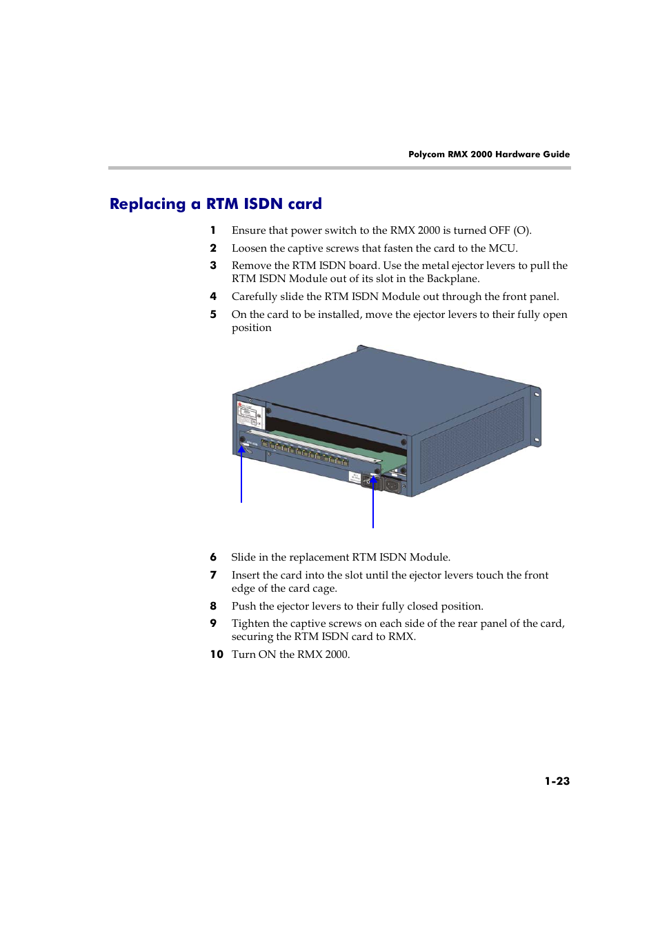 Replacing a rtm isdn card, Replacing a rtm isdn card -23 | Polycom RMX 2000 User Manual | Page 29 / 32